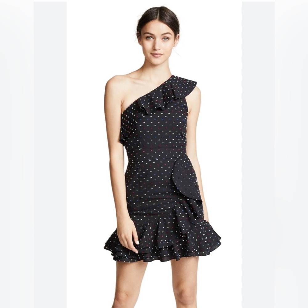 Wayf | Black Women's Norton Ruffle One-Shoulder Midi Dress | Size XS